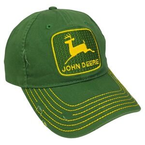 John Deere Distressed Baseball Cap Hat‎ Mens OSFM Green Yellow Logo Farm Lawn